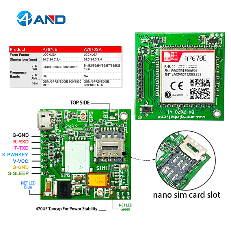 Simcom A7670e 4g Cat 1 With Gsm Gps Module With Development Core Board Wireless Communication Ttl With 4g Gps Antennas