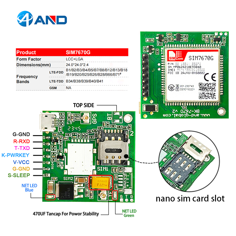 4G communication SIM7670G LTE Cat1 module Global,Qualcomm SIM7670G breakout kit development Core Board