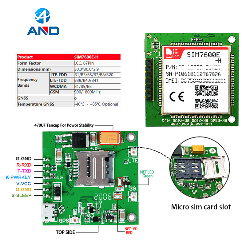 Lte Cat4 Module Board Sim7600e-h Sim7600 Series 4g Core Board With Gps And 4g Antenna