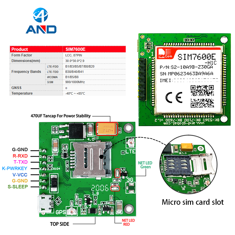 Low Cost Cat4 Sim7600e H1c Breakout 4g Lte Core Sim7600e-h1c With Antennas