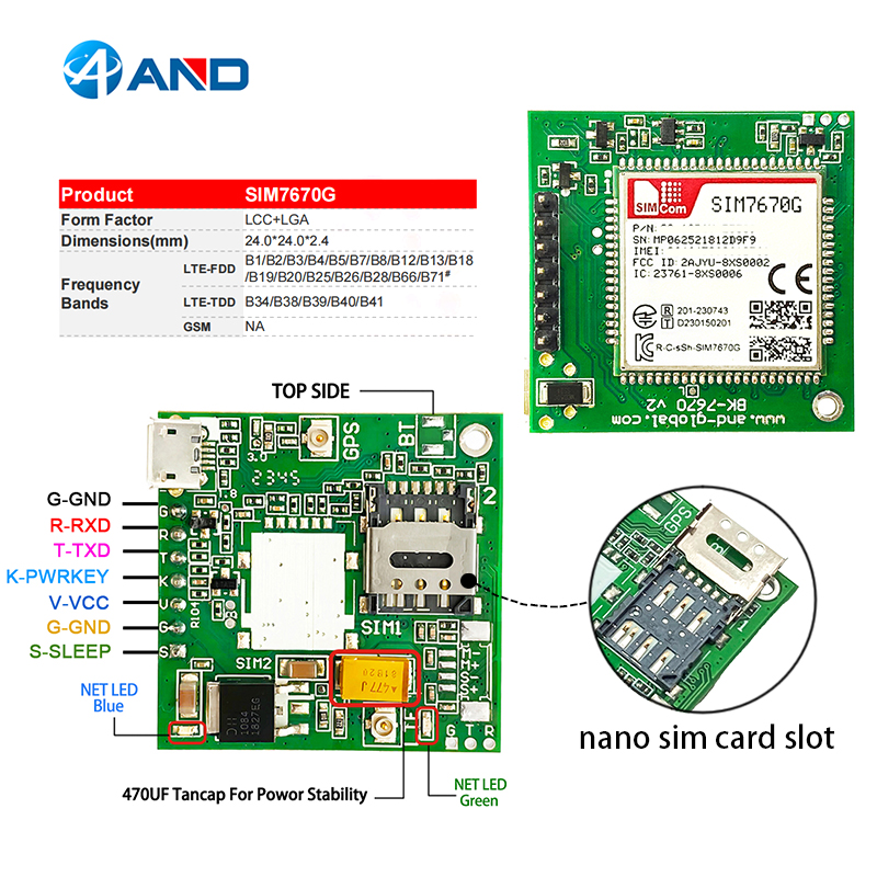 4G communication SIM7670G LTE Cat1 module Global,Qualcomm SIM7670G breakout kit development Core Board