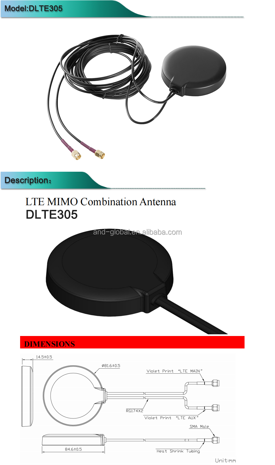 4G LTE Antenna Dual Band MIMO Magnetic Mount Dual SMA Male Antenna for Verizon AT&T T-Mobile Sprint 4G LTE Rout